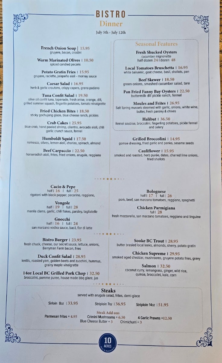 Menu - 10 Acres BistroPhoto Menu1