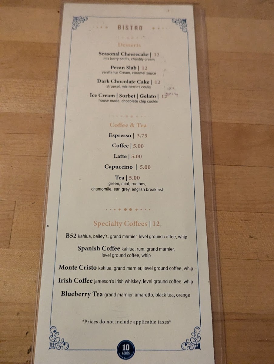 Menu - 10 Acres BistroPhoto Menu9
