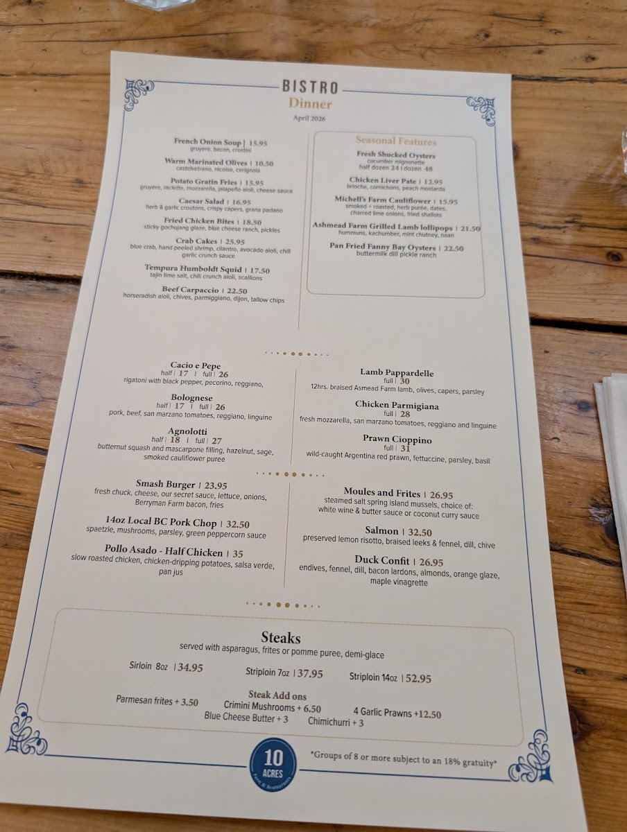 Menu - 10 Acres BistroPhoto Menu2