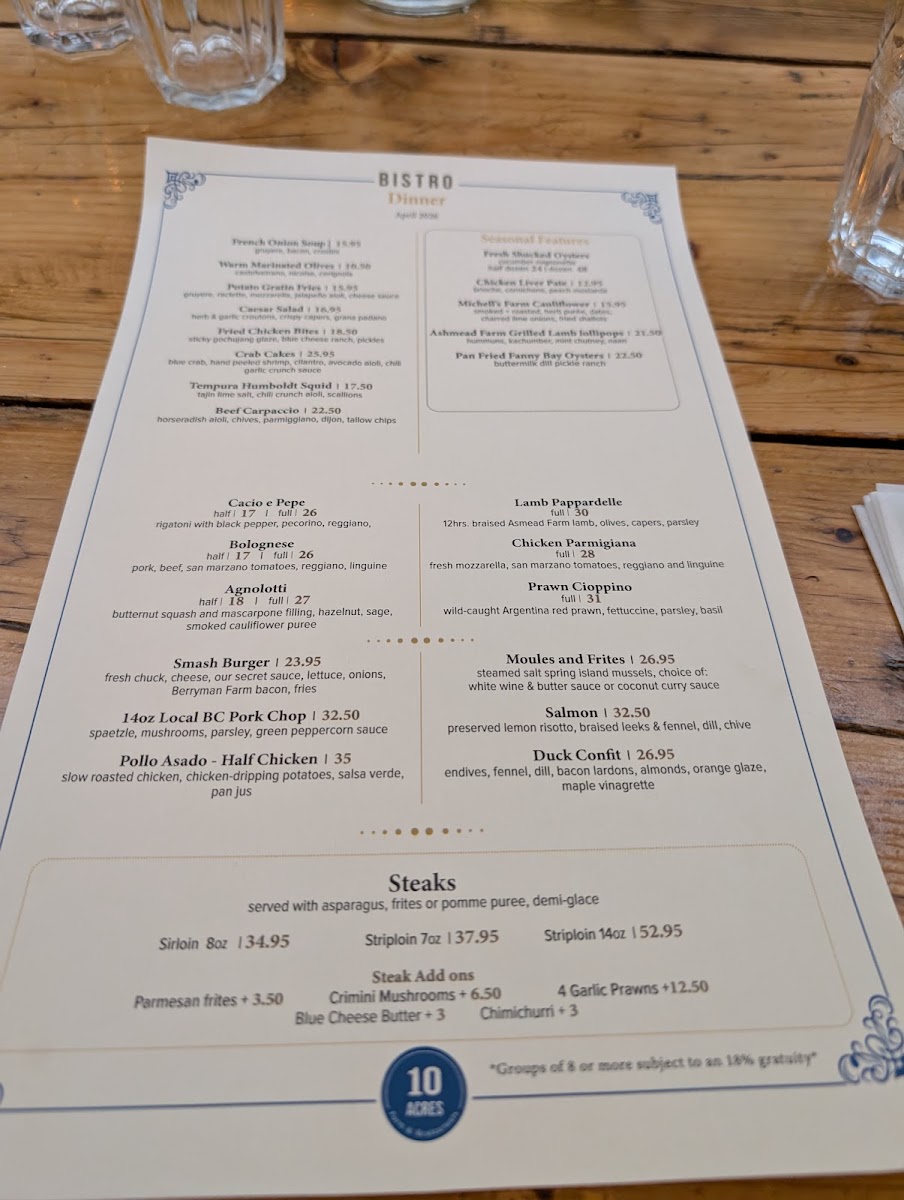 Menu - 10 Acres BistroPhoto Menu4