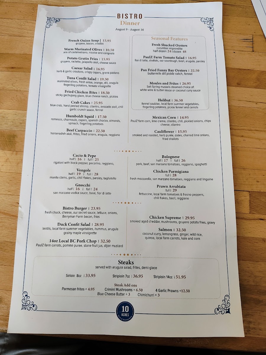 Menu - 10 Acres BistroPhoto Menu5