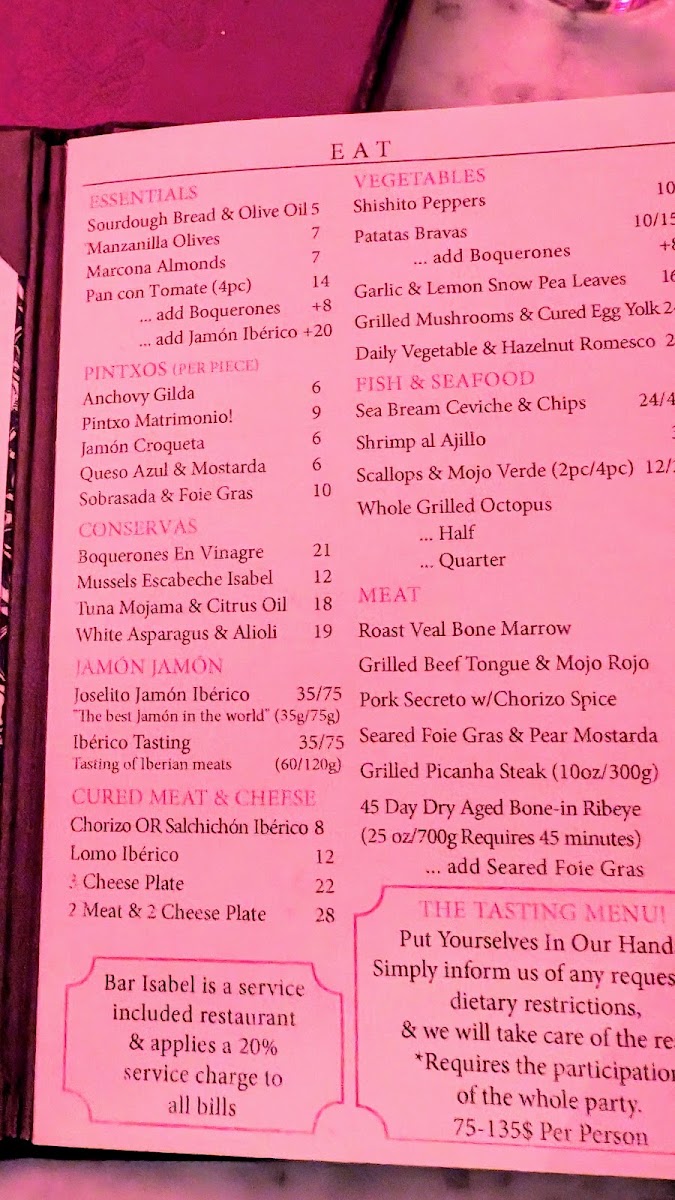 Menu - Bar IsabelPhoto Menu8