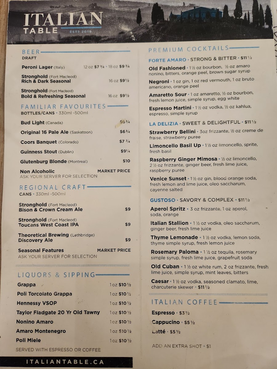 Menu - Italian TablePhoto Menu1