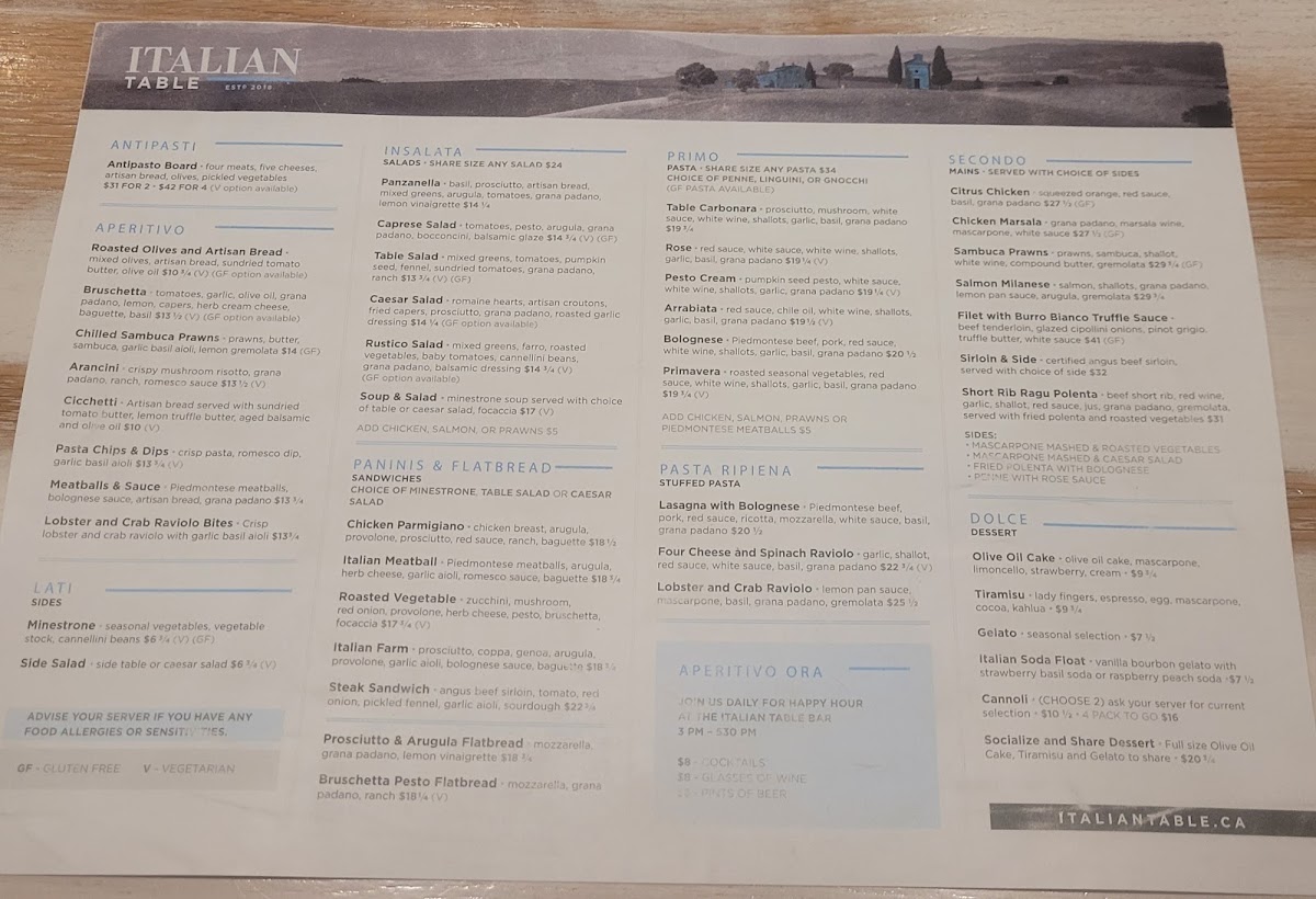 Menu - Italian TablePhoto Menu2