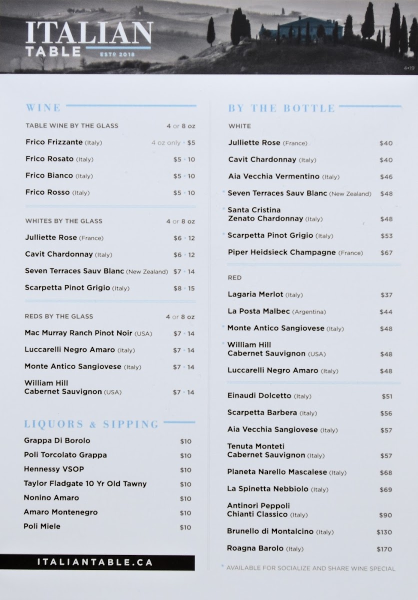 Menu - Italian TablePhoto Menu7
