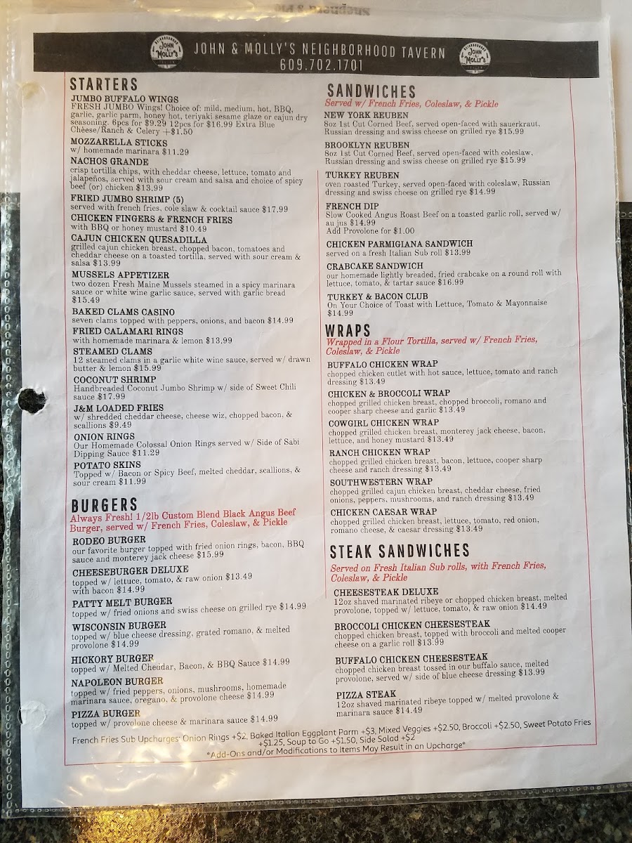 John And Molly's MenuPhoto Menu9