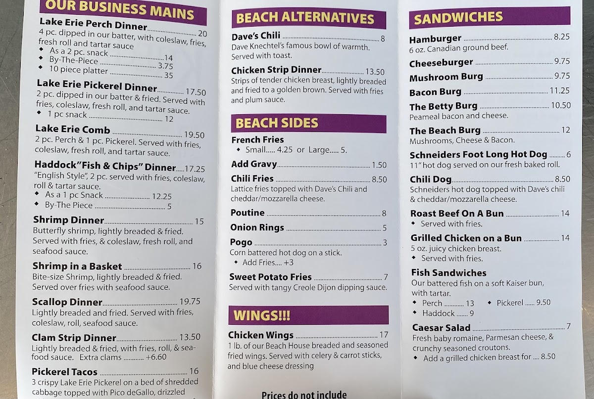 Menu - Knechtel's On The Public BeachPhoto Menu1