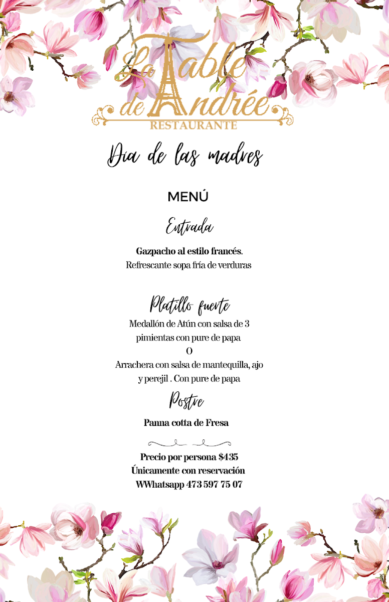 Menu - La Table De Andrée Photo Menu 1