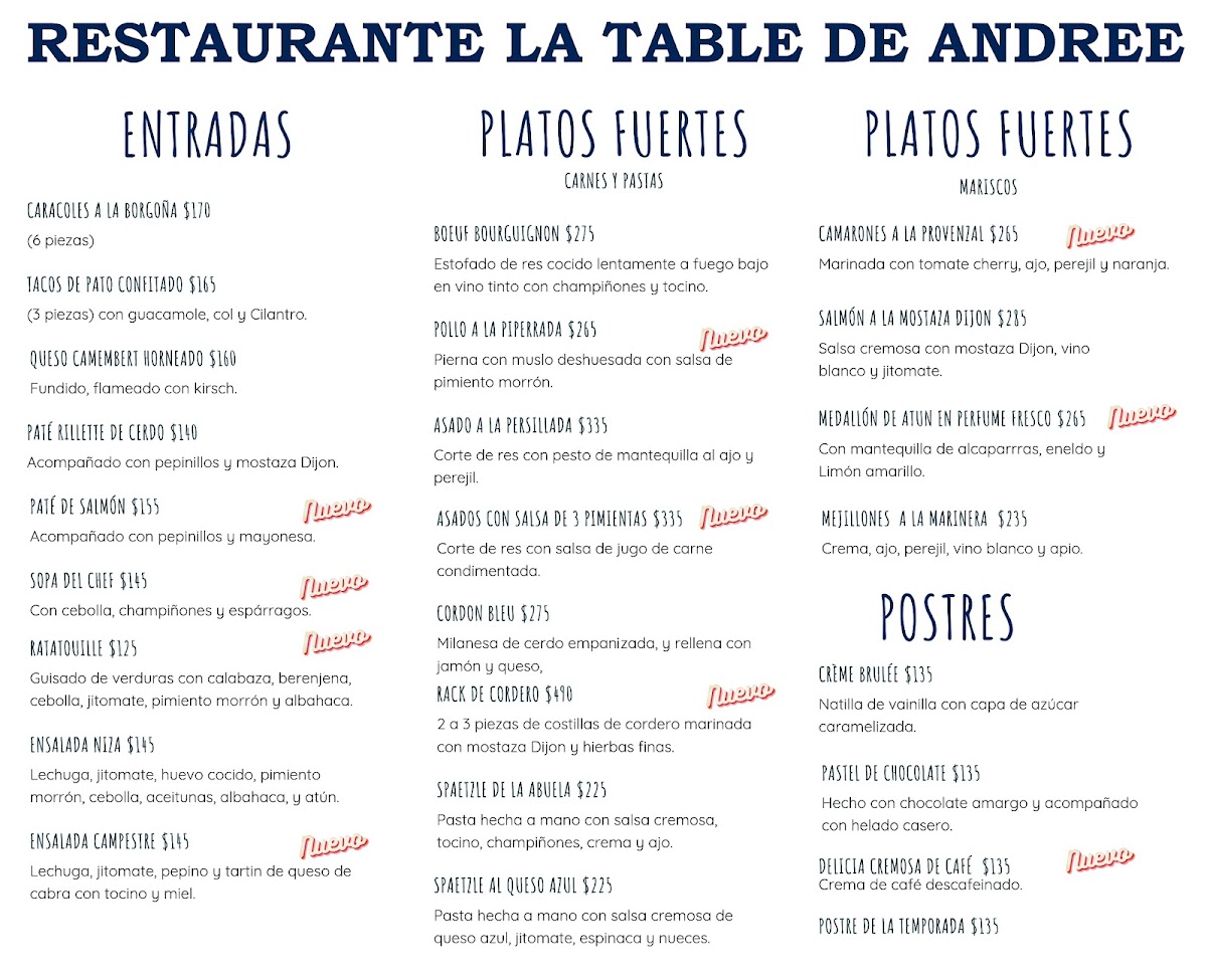 Menu - La Table De Andrée Photo Menu 2
